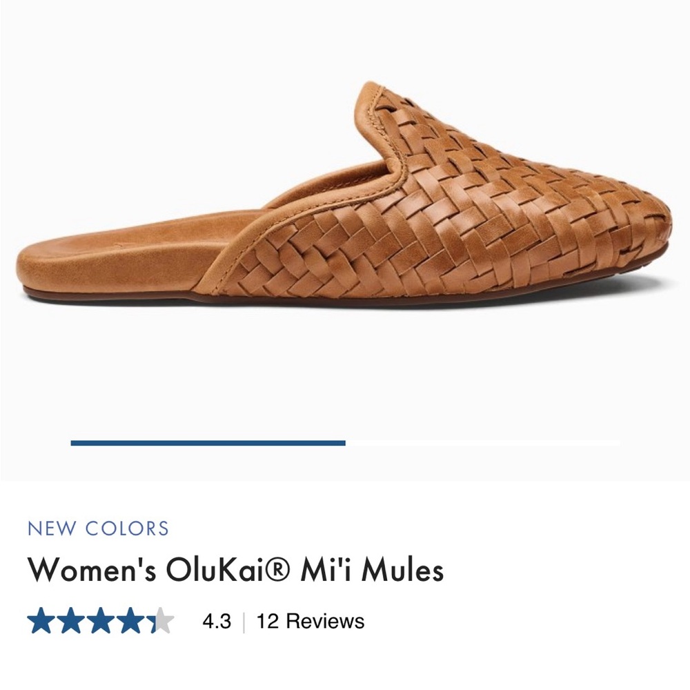 OluKai Tan Woven Leather Mules Size 11
